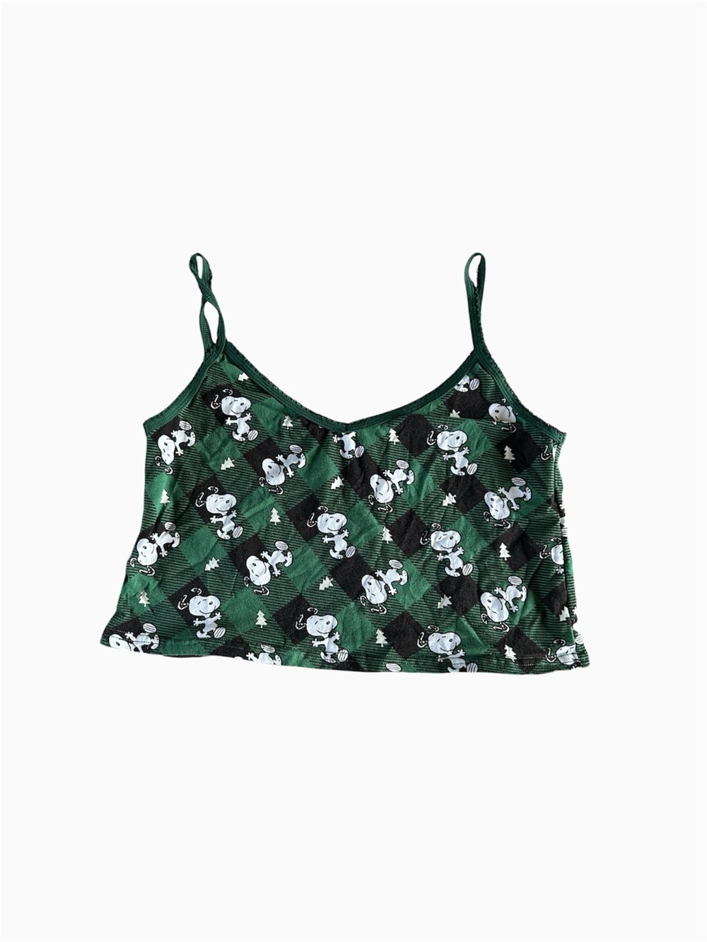 [Peanuts] Black and Green Plaid Snoopy Cropped Tank